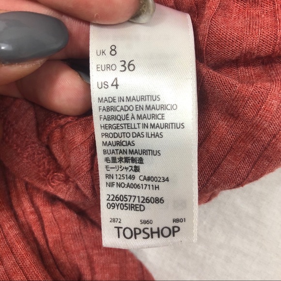 TopShop Ribbed T-Shirt Rust/Red Size 4 - Picture 5 of 7